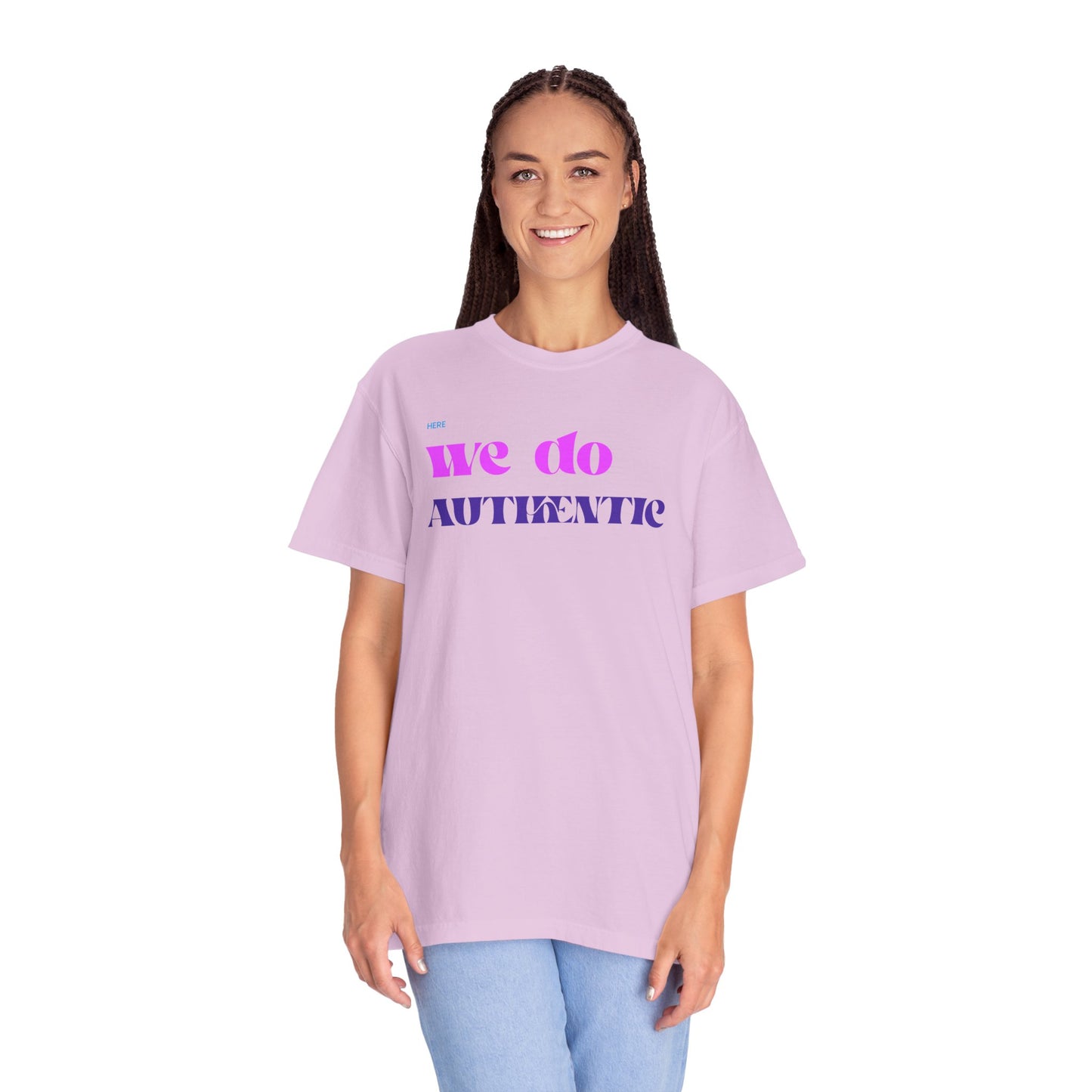 We Do Authentic T-Shirt — Retro Pink & Purple Graphic Tee