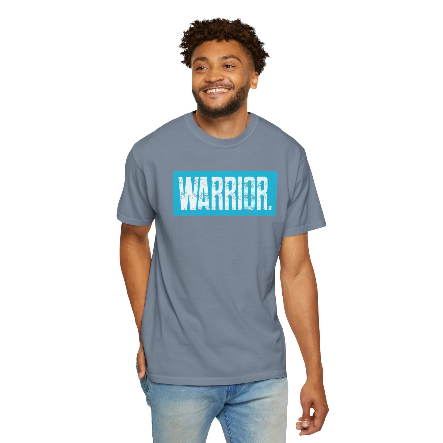 Warrior Graphic T-Shirt — Bold Blue Box Logo Tee