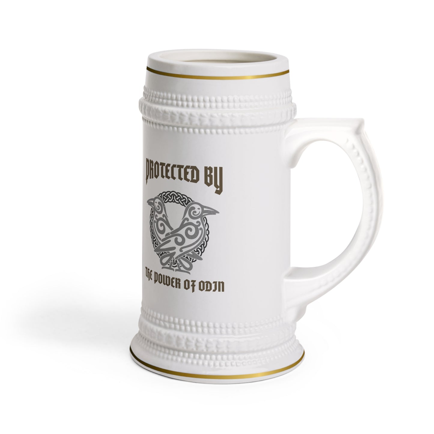 Viking Ceramic Beer Stein Mug with Gold Trim — Classic Pub-Style Drinkware