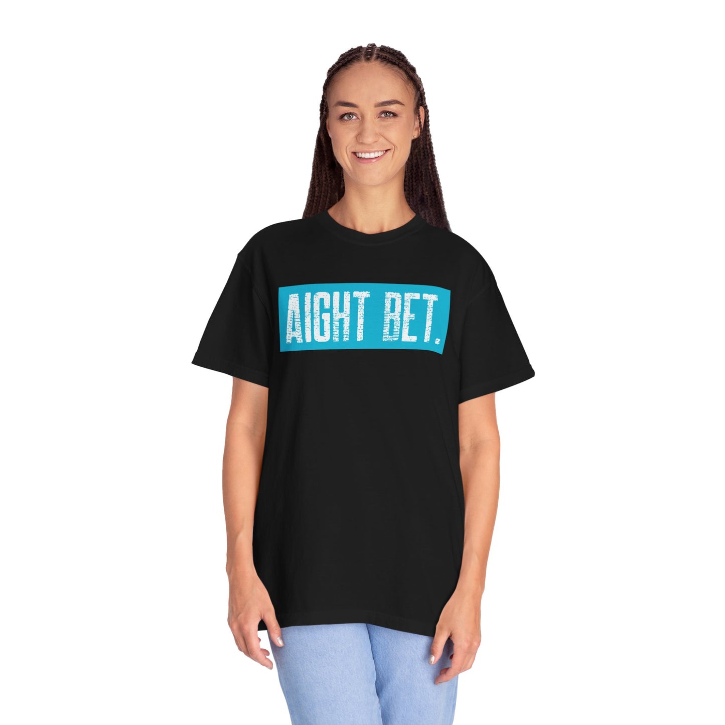 Aight Bet T-Shirt — Casual Graphic Tee with Bold Blue Block Text