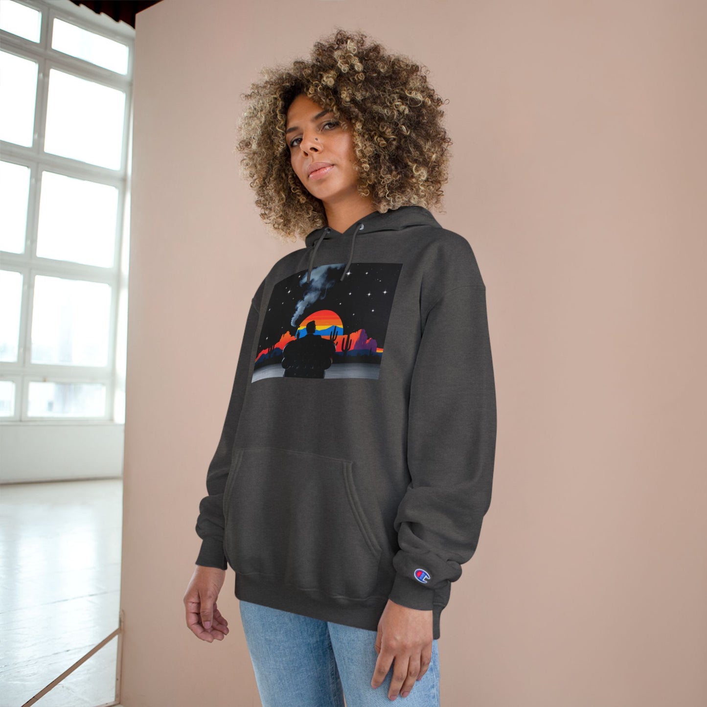 Retro Sunset Champion Hoodie, Cozy Pullover for Adventure Lovers, Gift for Fall, Unisex Hoodie, Vintage Vibe, Road Trip Essential