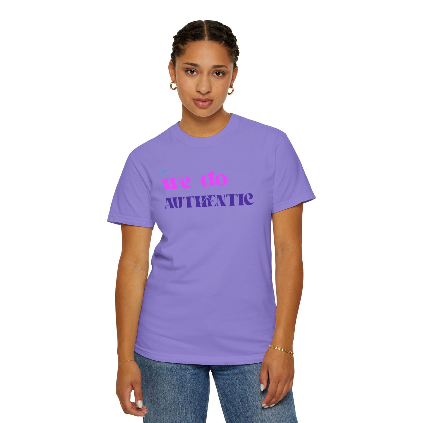 We Do Authentic T-Shirt — Retro Pink & Purple Graphic Tee