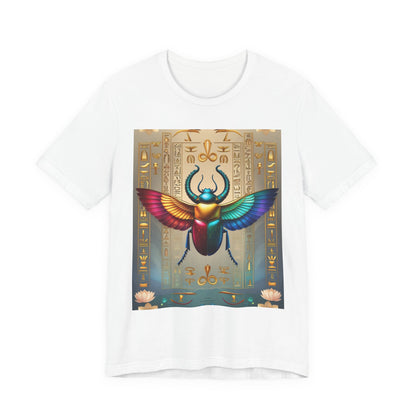 Colorful Scarab Beetle Unisex Tee, Egyptian Design Shirt, Boho Casual Top, Spiritual Gift for Her, Festival Wear, Nature Lover Apparel