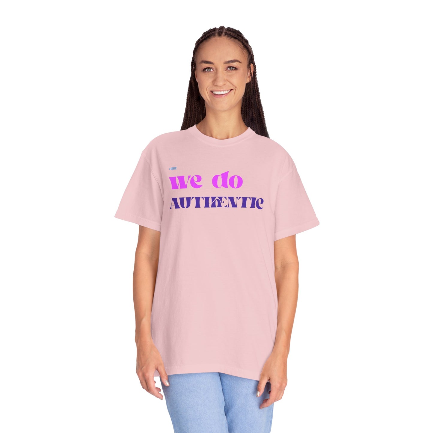 We Do Authentic T-Shirt — Retro Pink & Purple Graphic Tee