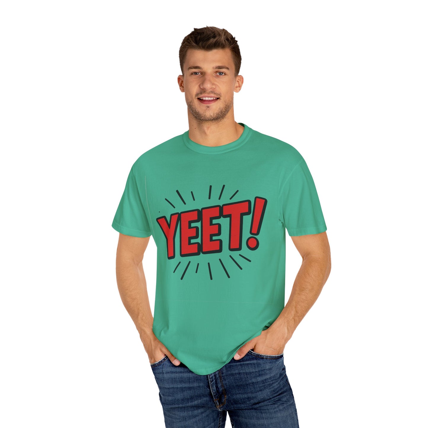 Funny 'YEET!' Unisex Garment-Dyed T-Shirt, Casual Tee, Gift for Teens, Trendy Wear, Humorous Shirt, Unique Fashion
