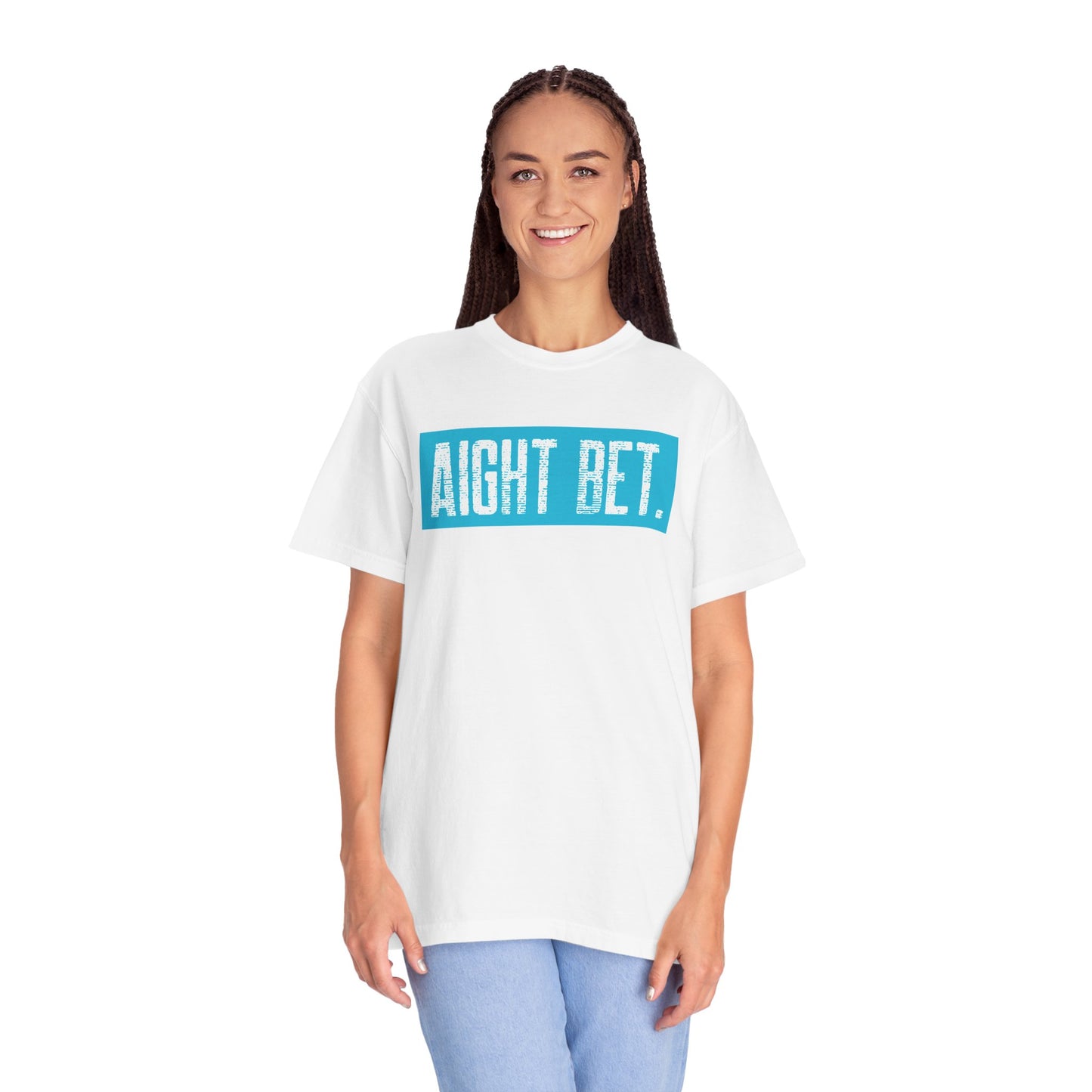 Aight Bet T-Shirt — Casual Graphic Tee with Bold Blue Block Text