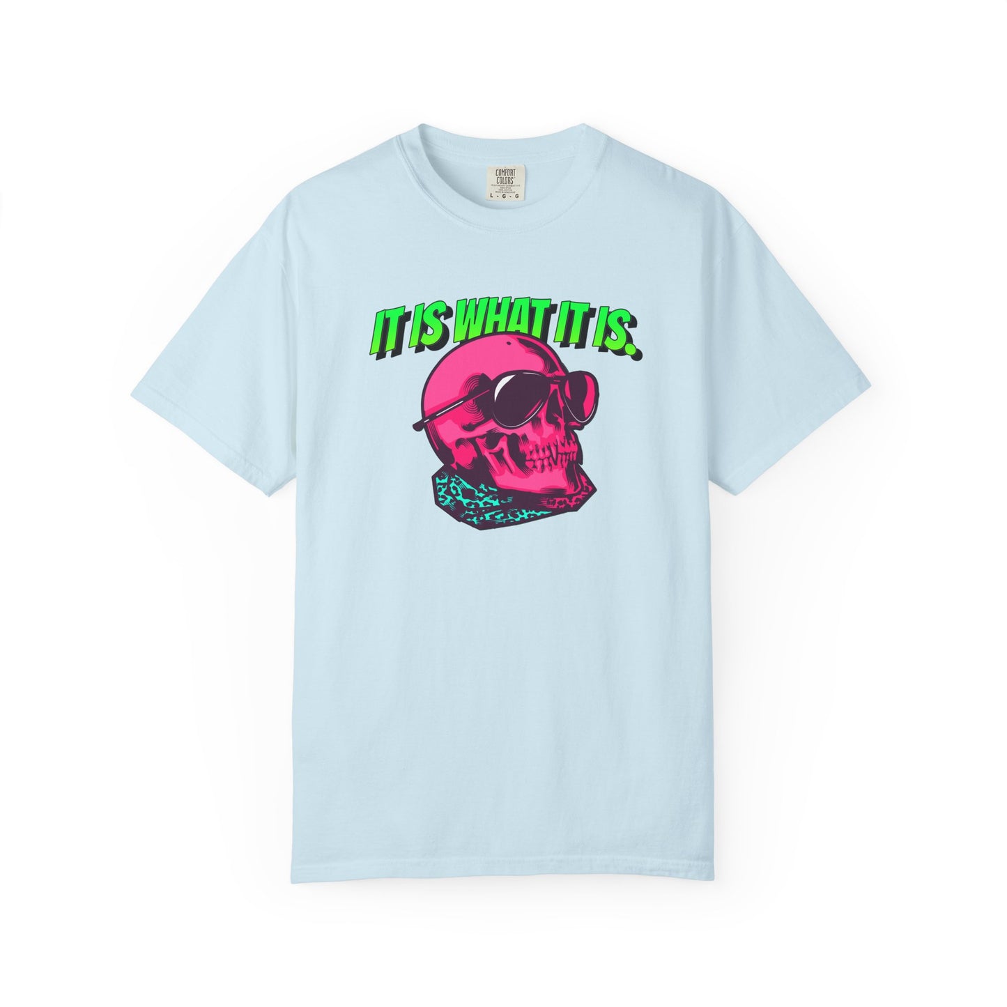 Skull Graphic T-Shirt — "It Is What It Is" Neon Retro Tee