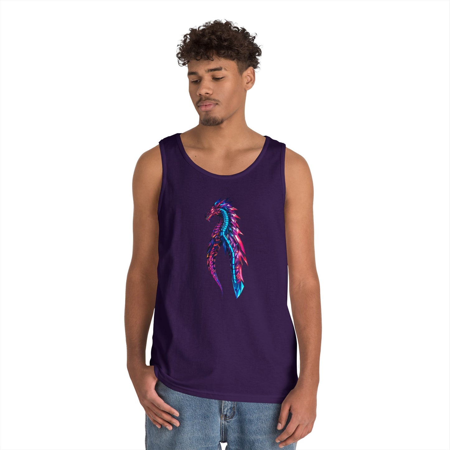 Dragon Art Unisex Heavy Cotton Tank Top, Casual Wear, Summer Fashion, Festival Outfit, Gift for Dragon Lovers