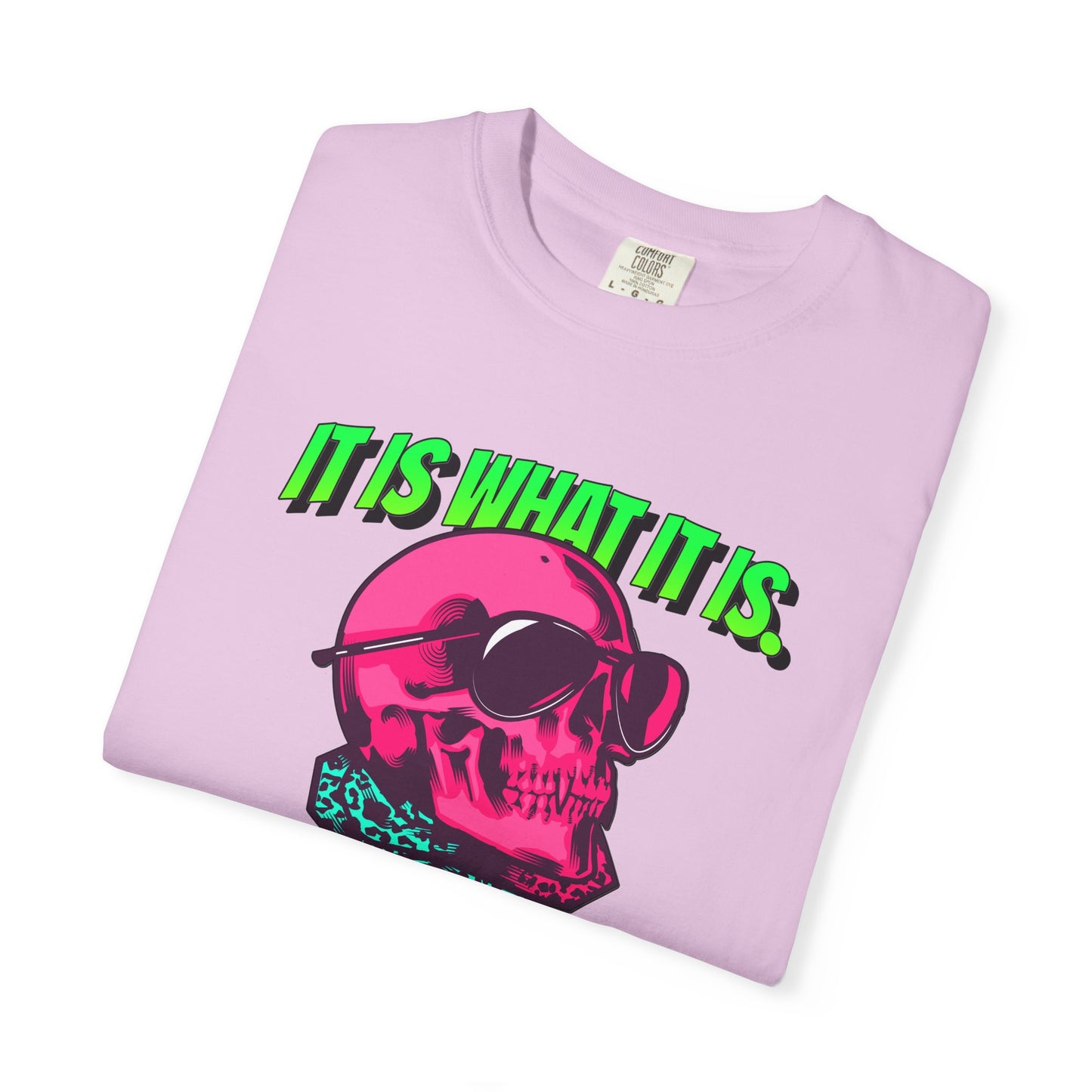 Skull Graphic T-Shirt — "It Is What It Is" Neon Retro Tee