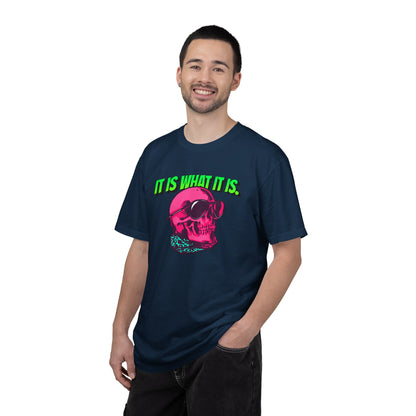 Skull Graphic T-Shirt — "It Is What It Is" Neon Retro Tee