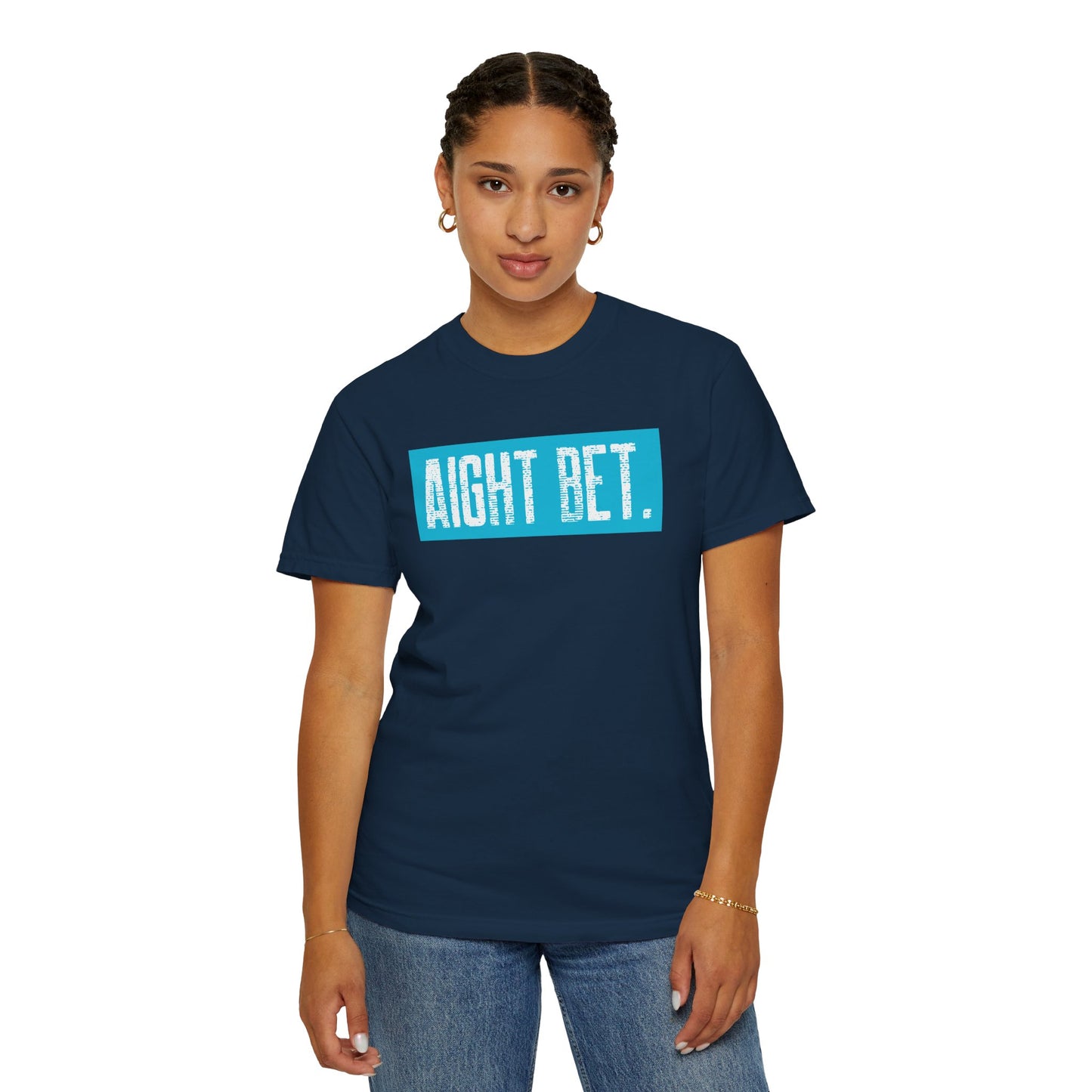 Aight Bet T-Shirt — Casual Graphic Tee with Bold Blue Block Text