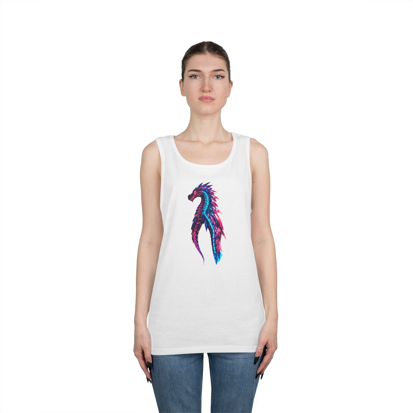 Dragon Art Unisex Heavy Cotton Tank Top, Casual Wear, Summer Fashion, Festival Outfit, Gift for Dragon Lovers