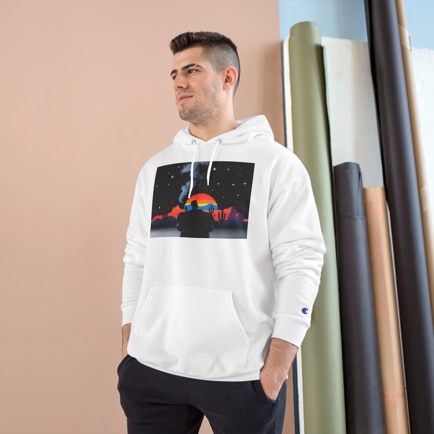 Retro Sunset Champion Hoodie, Cozy Pullover for Adventure Lovers, Gift for Fall, Unisex Hoodie, Vintage Vibe, Road Trip Essential