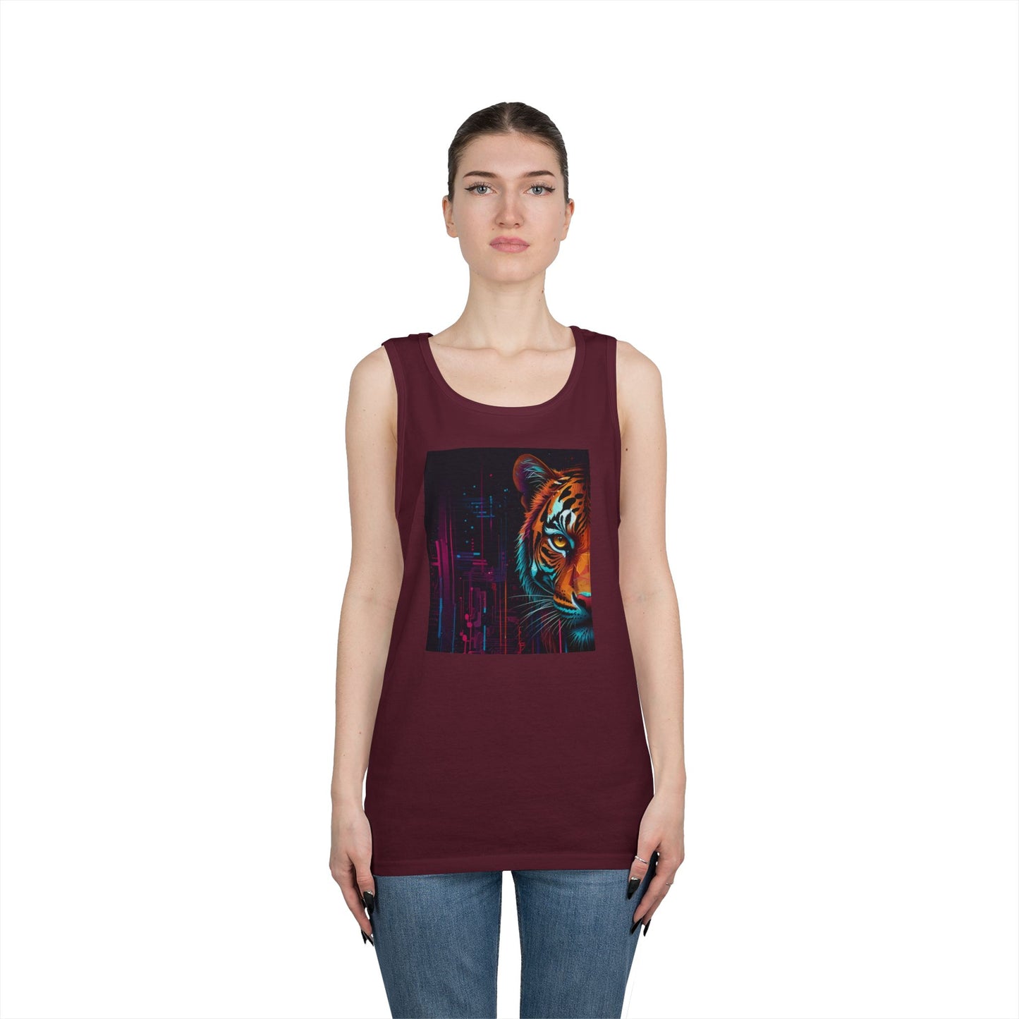 Fierce Tiger Graphic Tank Top - Unisex Summer Wear, Workout Top, Festival Outfit, Streetwear, Animal Lover Gift