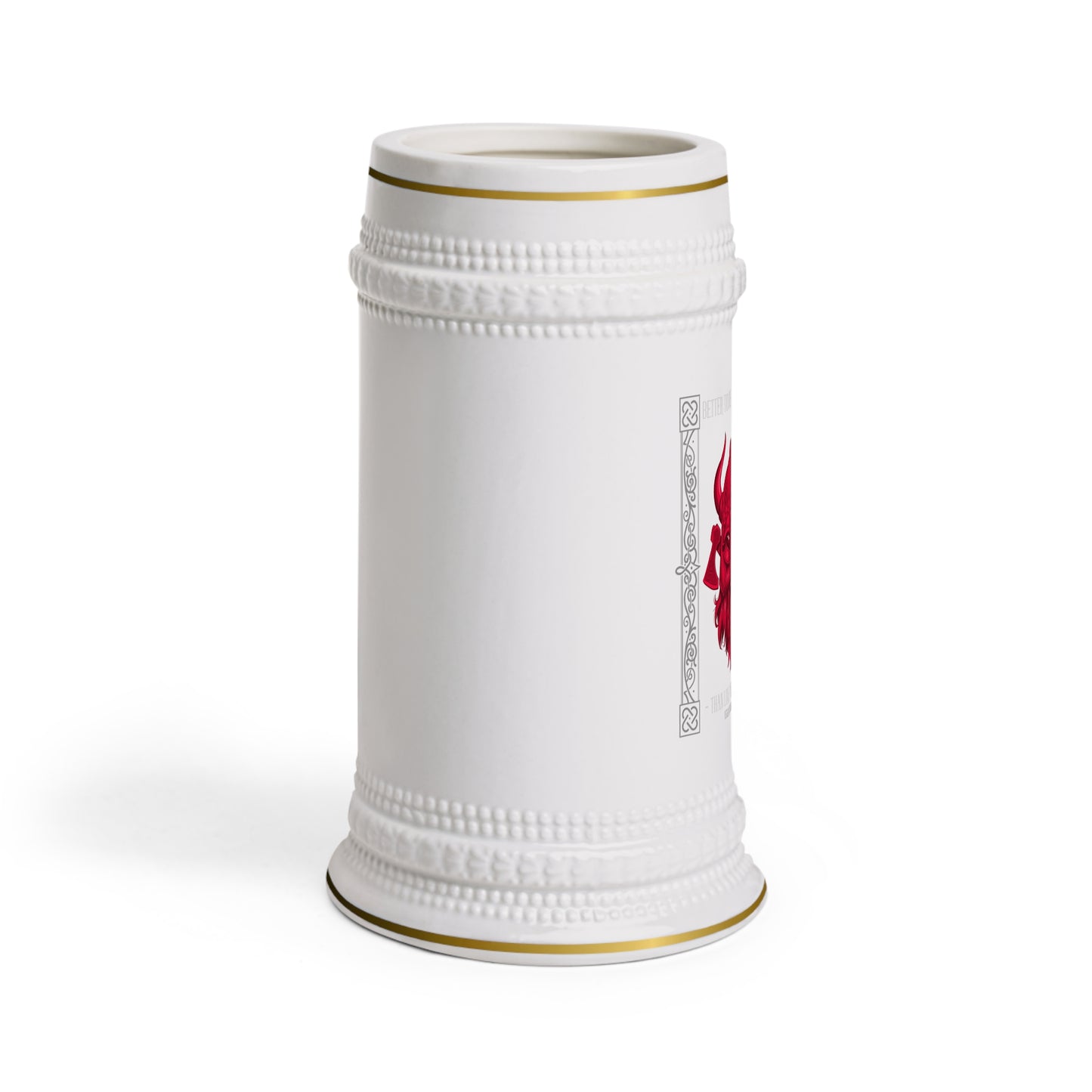 Viking Ceramic Beer Stein Mug — Traditional White Stein with Gold Trim