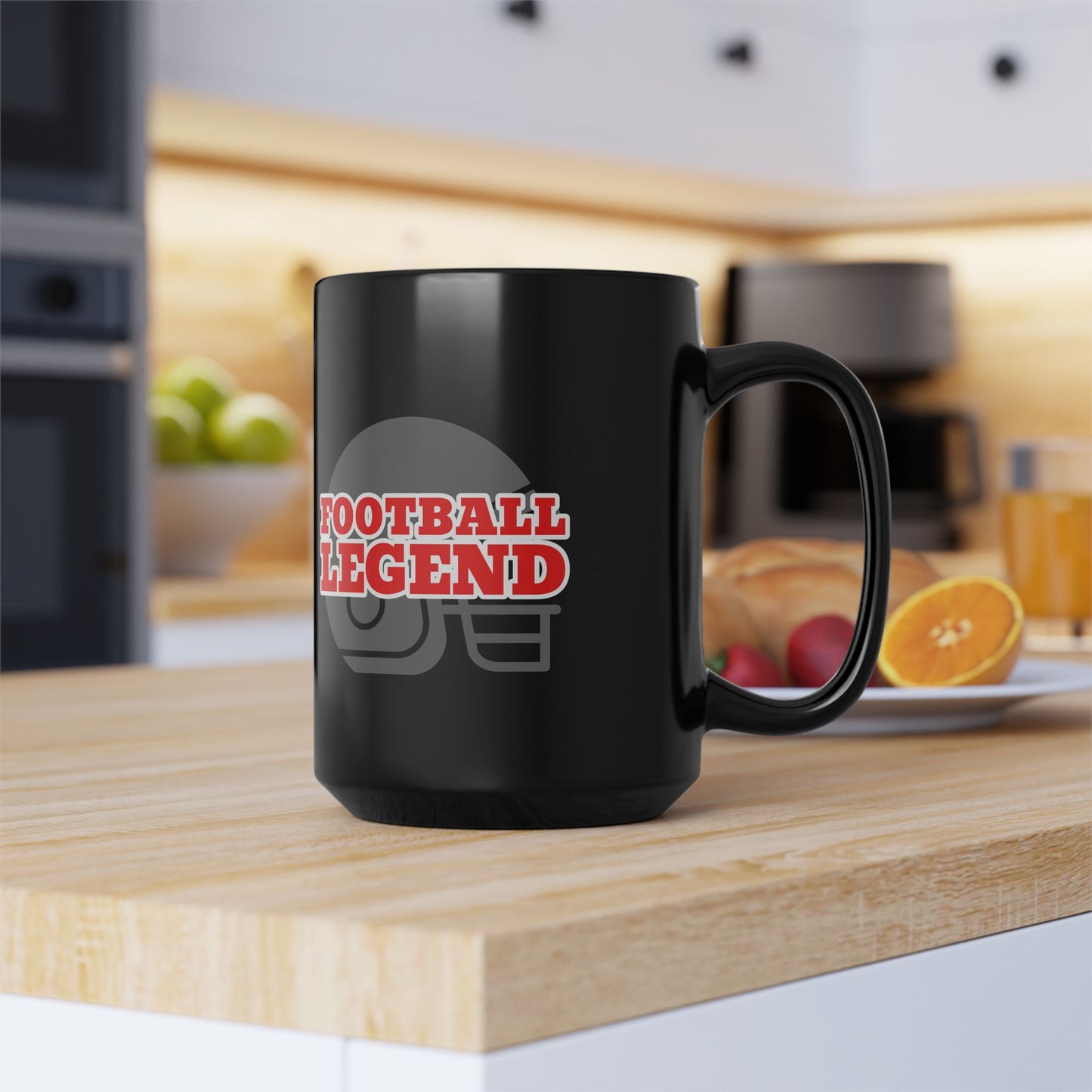 Football Legend Black 15oz Mug — Retro Helmet Design