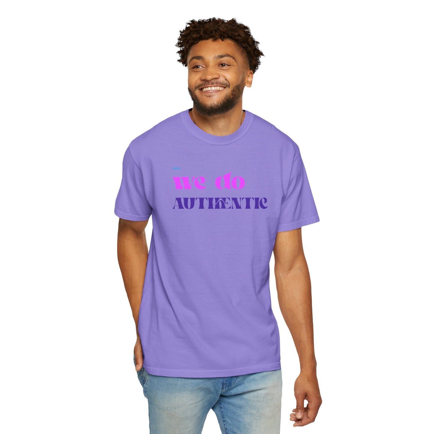 We Do Authentic T-Shirt — Retro Pink & Purple Graphic Tee