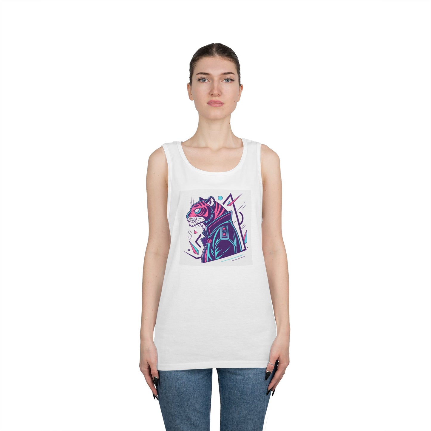 Unisex Heavy Cotton Tank Top with Cool Tiger Design, Summer Wear, Graphic Tank, Casual Outfit, Gift for Him/Her, Music Festival Apparel