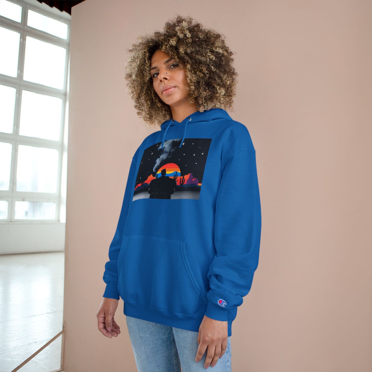 Retro Sunset Champion Hoodie, Cozy Pullover for Adventure Lovers, Gift for Fall, Unisex Hoodie, Vintage Vibe, Road Trip Essential