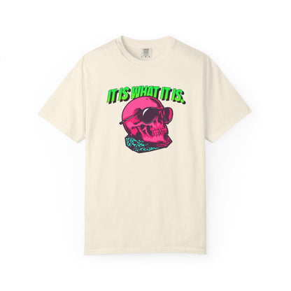 Skull Graphic T-Shirt — "It Is What It Is" Neon Retro Tee