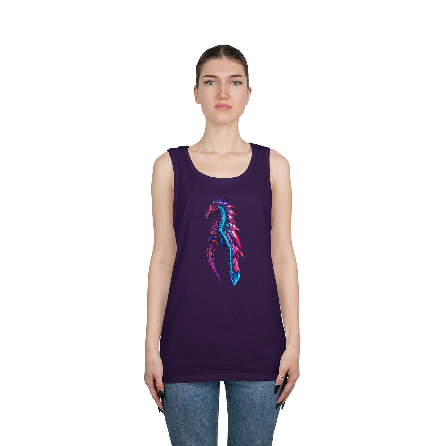 Dragon Art Unisex Heavy Cotton Tank Top, Casual Wear, Summer Fashion, Festival Outfit, Gift for Dragon Lovers