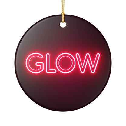 Glow Neon Ceramic Ornament — Round Holiday Decoration with Pink Neon Text