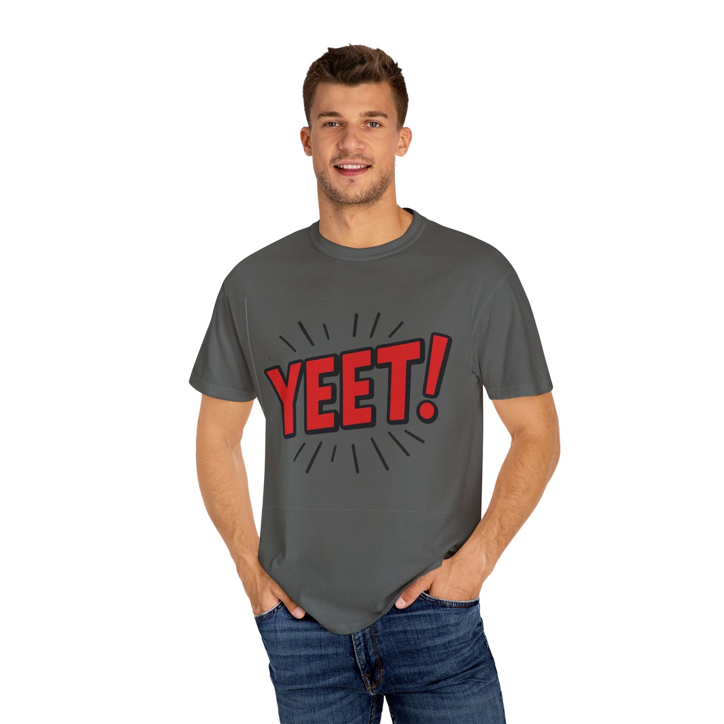Funny 'YEET!' Unisex Garment-Dyed T-Shirt, Casual Tee, Gift for Teens, Trendy Wear, Humorous Shirt, Unique Fashion