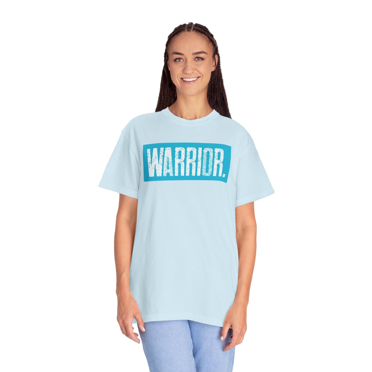 Warrior Graphic T-Shirt — Bold Blue Box Logo Tee